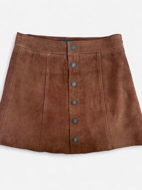 AG Adriano Goldschmied Brown Suede Button-Front Mini Skirt
